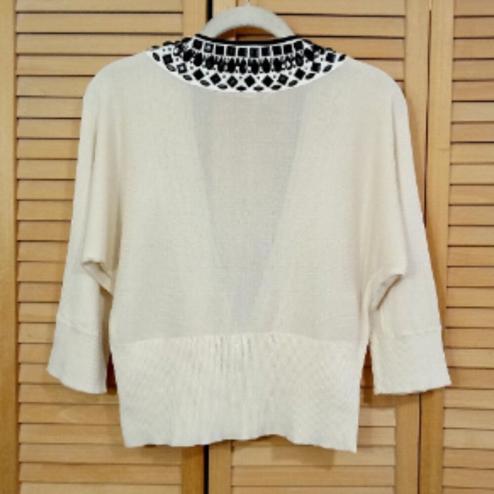WHBM Cream & Black Embellished Silk Blend Shrug L - Picture 5 of 6